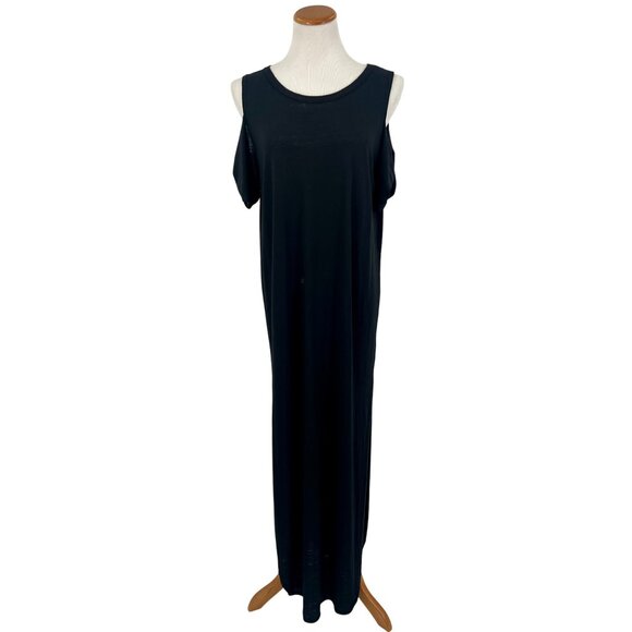 Free People Casual Black Cold Shoulder Side Slits Relaxed Boho Jersey Maxi Dress - Picture 6 of 14